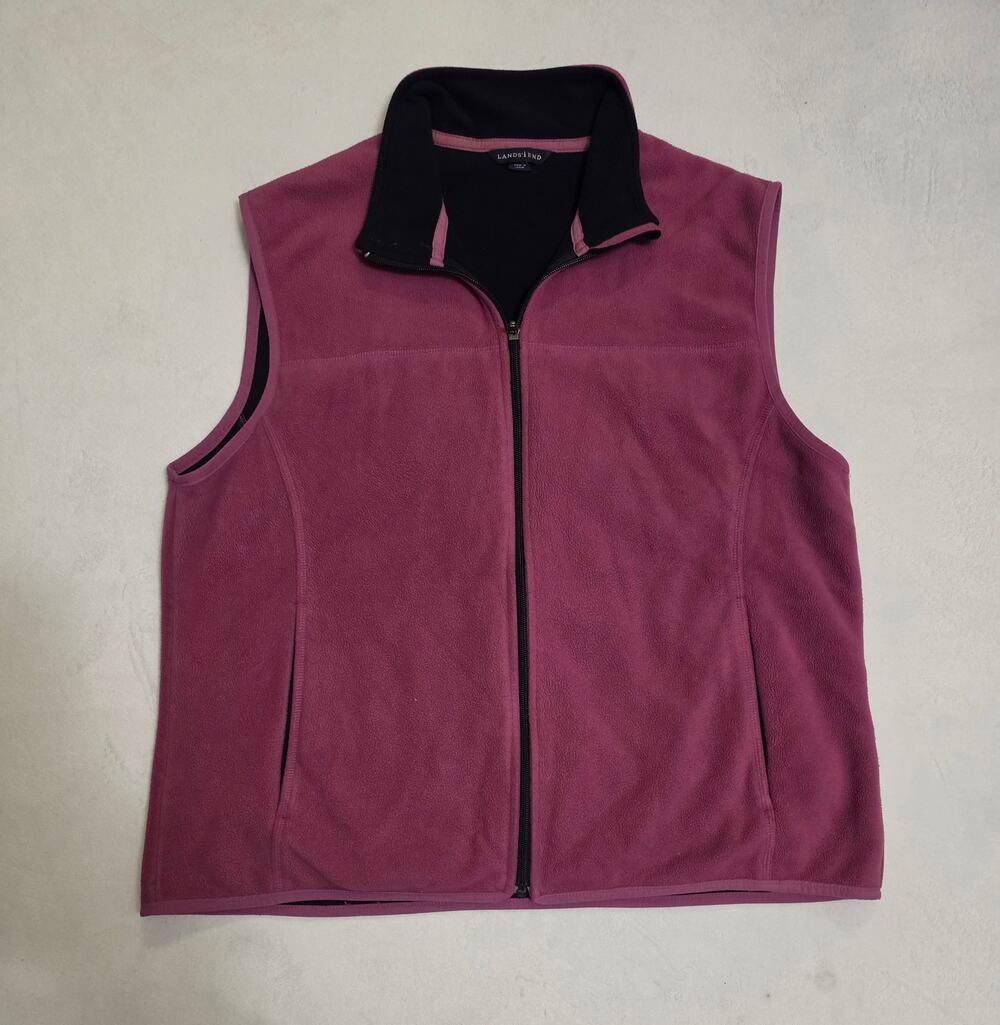 Lands' End Women's Fleece Vest Full Zip Sleeveless Jacket Magenta Size XL